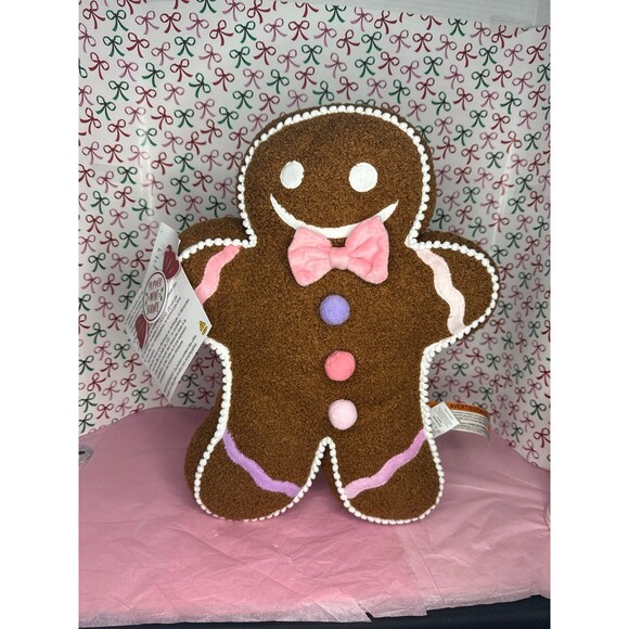 Peppermint Square Light Up Gingerbread Pillow - Picture 1 of 6